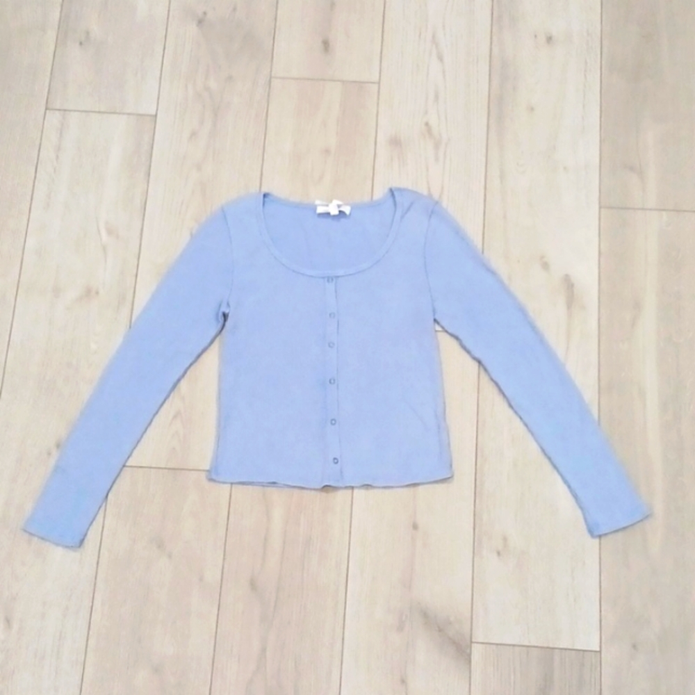 Pink Rose Purple Long Sleeved Square Neck Top, Size L